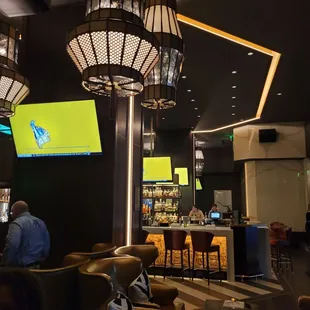 a bar with a large screen