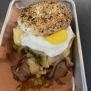 Breakfast sandwich of some sort.