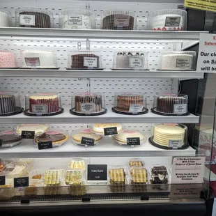 a display of cakes