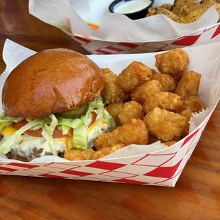 Burnin Burger with tots