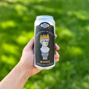 a hand holding a can of beer