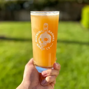 a hand holding a glass of beer