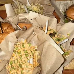 Carne Asada fries no meat, regular Carne Asada fries, The Southerner, Truffle fries, Dr. Jekyll &amp; Mr. Hyde