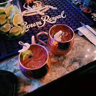 two moscow mules on the bar