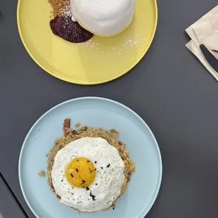 Soufflé pancakes and breakfast fried rice