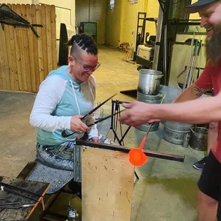 These giant tweezers are used to pull the glass while spinning it to begin shaping your piece.