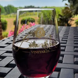a glass of wine on a table
