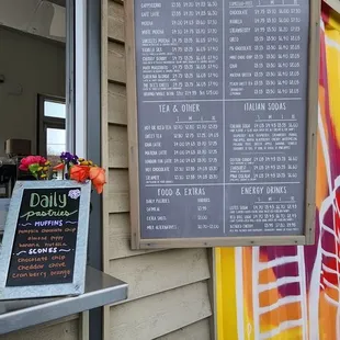 a menu on the side of a building