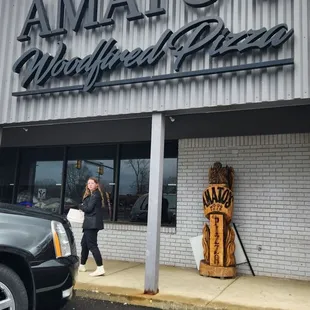 the entrance to a restaurant