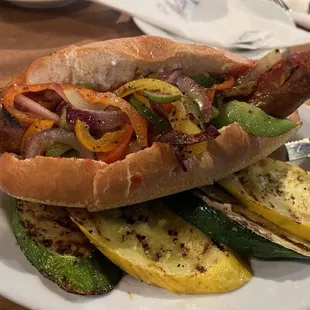 Italian sausage on grilled veggies