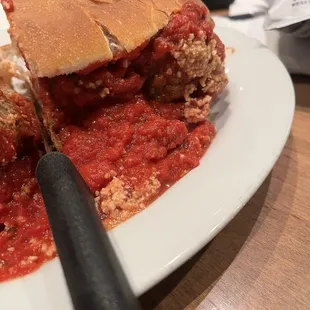 Meatball sub with marinara sauce