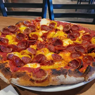 Pepperoni and banana peppers pizza