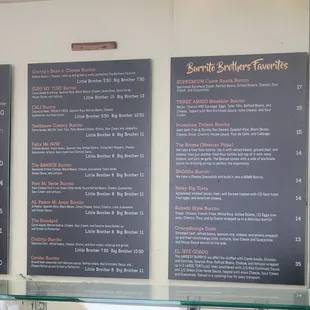 Different menu list cost