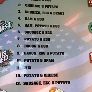 a menu for burritos