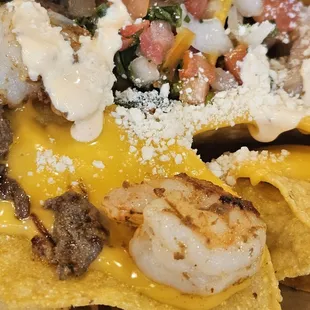 Huge fresh shrimp on the nachos