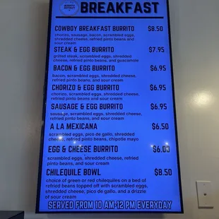 Breakfast menu