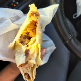 Small stake, bean and cheese burrito