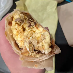 An egg burrito they decided to give me to save money.
