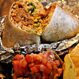 a burrito and chips