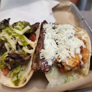 Steak and chicken taco