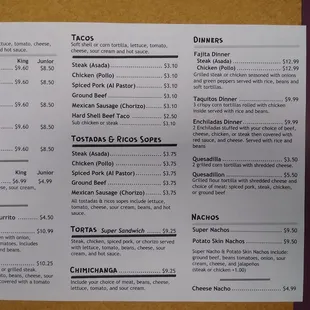 The burrito King menu as of January 3rd 2025