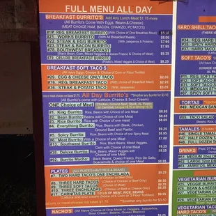 a full menu for all day