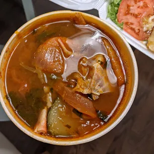 Robust 7 Mares soup was excellent. This was one of the two containers filled with seafood and veggies. Incredibly tasty.