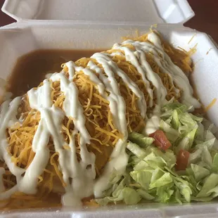 Smothered beef &amp; bean burrito