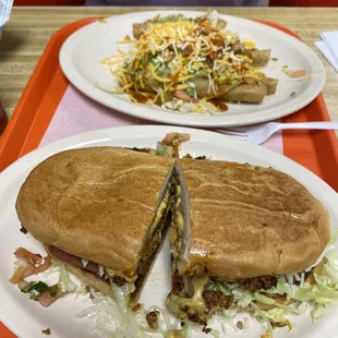 Top: Rolled Tacos Bottom: Torta  Al Pastor