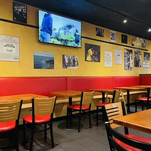 tables and chairs in a restaurant