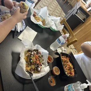 Fusion Tater tots, Fusion Burrito w Bulgogi and Spicy pork fusion fries.