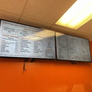 menu on wall