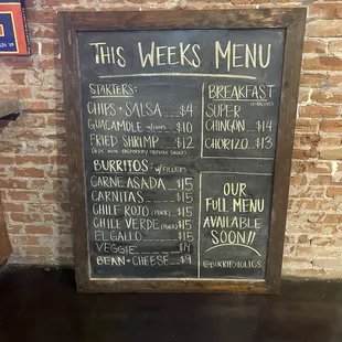 Weekly menu.