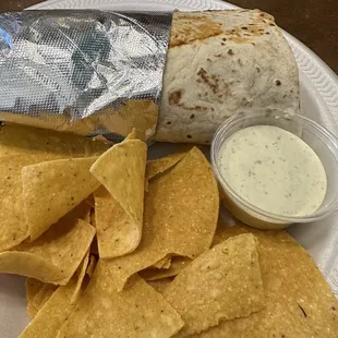 Burritos come with chips
