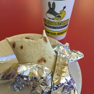 a burrito and a drink