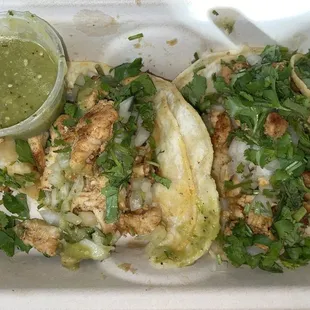 Chicken street tacos that I started eating.