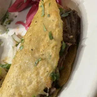 Birria Tacos (They come 3 to an order, we just forgot to take pictures until there was only one left.)