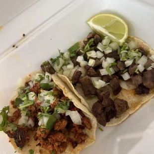 chorizo and carne asada tacos