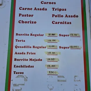 Food truck menu