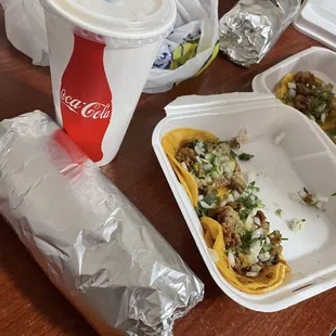 Burrito, tacos and horchata