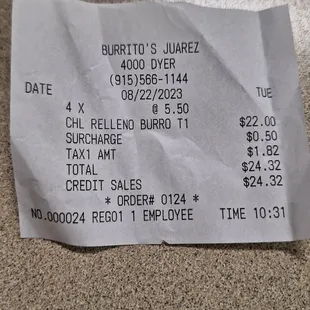 Price for tge amount being served