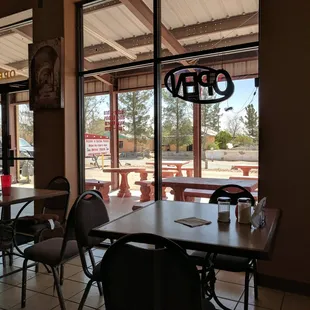 a table and chairs in a restaurant