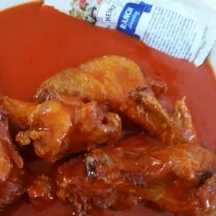 &quot;Hot wings&quot; in a quart of Frank&apos;s hot sauce and I had to fish out my ranch dressing.  Stick to the Mexican food,  please.