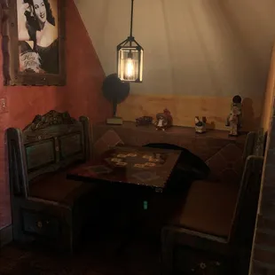 a bed and a table in a room