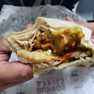 Inside burrito (custom only cheese and guac w/some added salsa)