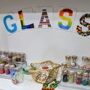 Colored glass pieces I used for the flowers on dish