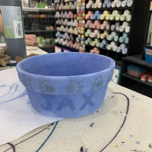 My doggie bowl I painted, ready to be cured