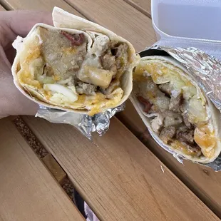 Breakfast Burrito - Homemade Potatoes, Cheese, Onions &amp; my choice of Bacon