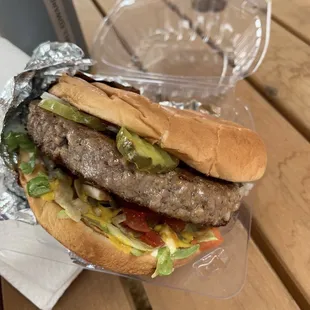 Regular burger loaded with all the veg. and sauces.