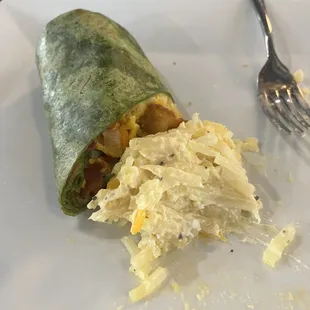 Delicious breakfast burrito.